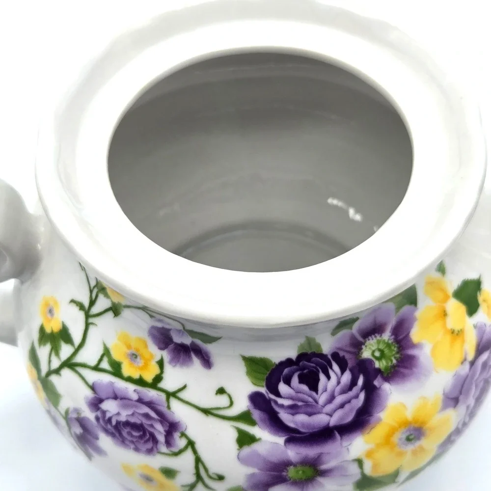 Vintage‎ Teapot Purple and Yellow Flowers Unmarked Cottage Core